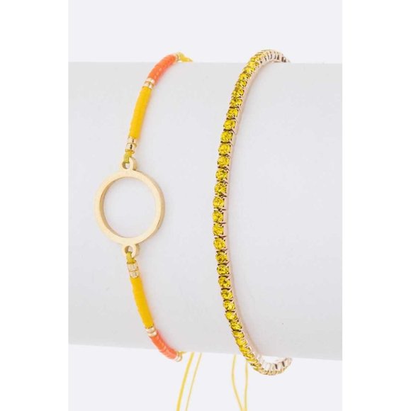 DIONA J SEED BEADS STRING RHINESTONE BRACELET SET COLOR GOLD/YELLOW - Picture 1 of 2